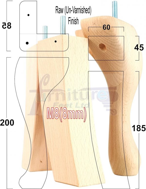 2 Traditional Queen Anne Furniture Legs & 2 Curved Feet 200mm Sofa Chair Bed M8 - Image 27