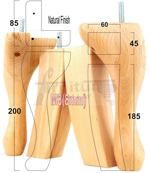 2 Traditional Queen Anne Furniture Legs & 2 Curved Feet 200mm Sofa Chair Bed M8 - Image 22
