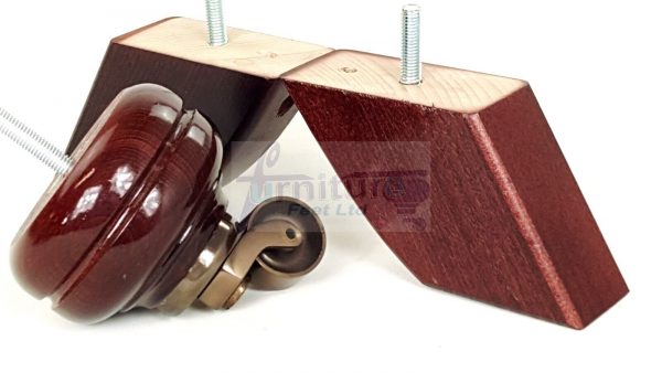 2x Turned Wooden Antique Castor Feet 95mm High  2x Curved Back Feet  Mahogany M8 - Image 2