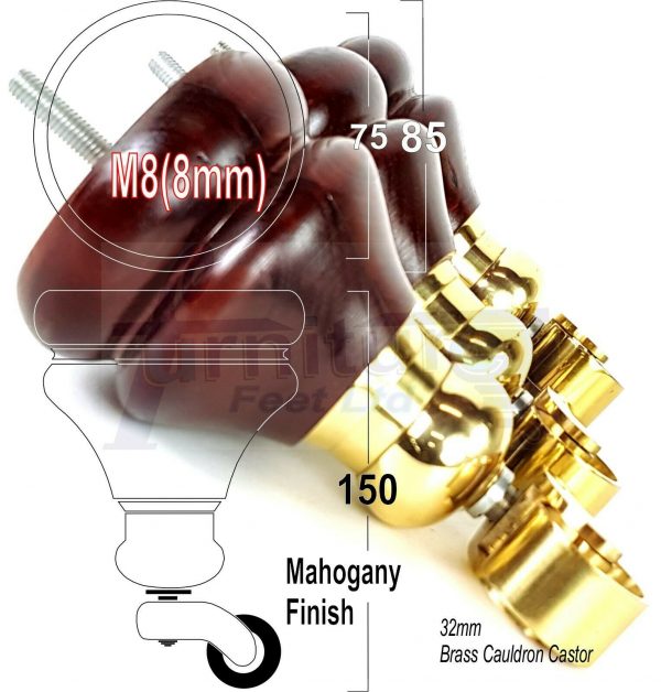 2x WOODEN FURNITURE LEGS M8 REPLACEMENT FEET WITH MULTIPLE CASTORS 150mm HIGH - Image 14