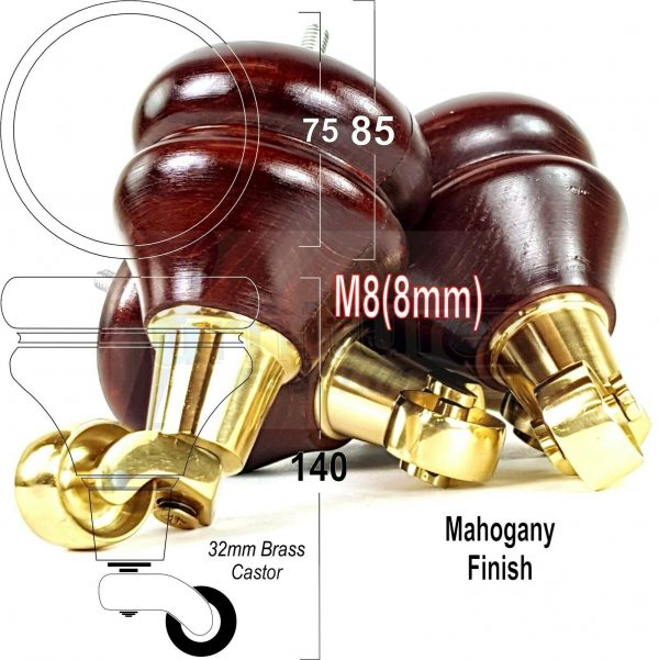 2x WOODEN FURNITURE LEGS M8 REPLACEMENT FEET WITH MULTIPLE CASTORS 150mm HIGH - Image 10