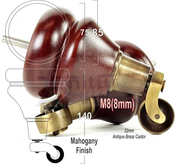 2x WOODEN FURNITURE LEGS M8 REPLACEMENT FEET WITH MULTIPLE CASTORS 150mm HIGH - Image 12