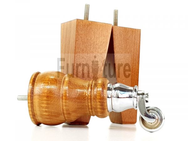 2x Wooden Castor Furniture Sofa Legs & 2x Curved M8 Chair Settee Feet 160mm High - Image 17