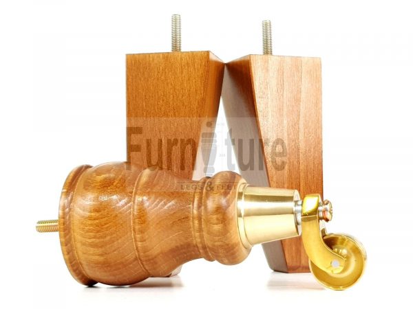 2x Wooden Castor Furniture Sofa Legs & 2x Curved M8 Chair Settee Feet 160mm High - Image 12
