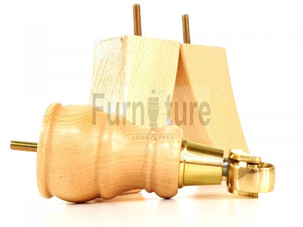 2x Wooden Castor Furniture Sofa Legs & 2x Curved M8 Chair Settee Feet 160mm High - Image 12