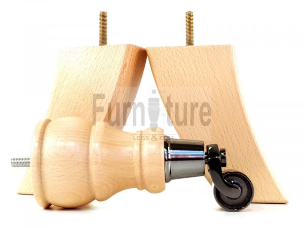 2x Wooden Castor Furniture Sofa Legs & 2x Curved M8 Chair Settee Feet 160mm High - Image 15
