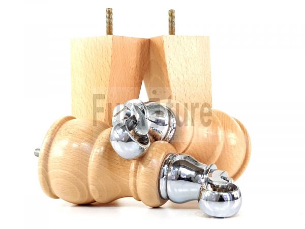 2x Wooden Castor Furniture Sofa Legs & 2x Curved M8 Chair Settee Feet 160mm High - Image 18