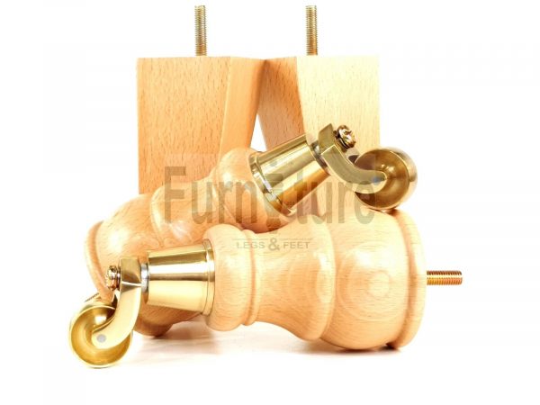 2x Wooden Castor Furniture Sofa Legs & 2x Curved M8 Chair Settee Feet 160mm High - Image 13