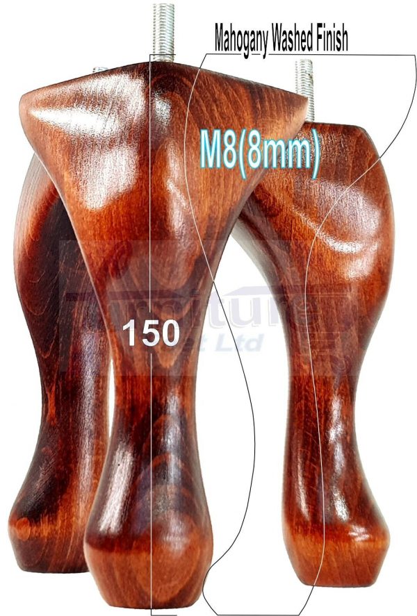 4 Queen Anne Wood Chair Legs 150mm High Replacement Furniture Feet Sofas M8(8mm) - Image 17