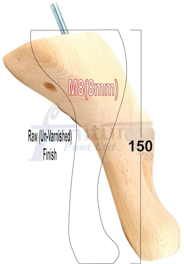 4 Queen Anne Wood Chair Legs 150mm High Replacement Furniture Feet Sofas M8(8mm) - Image 20