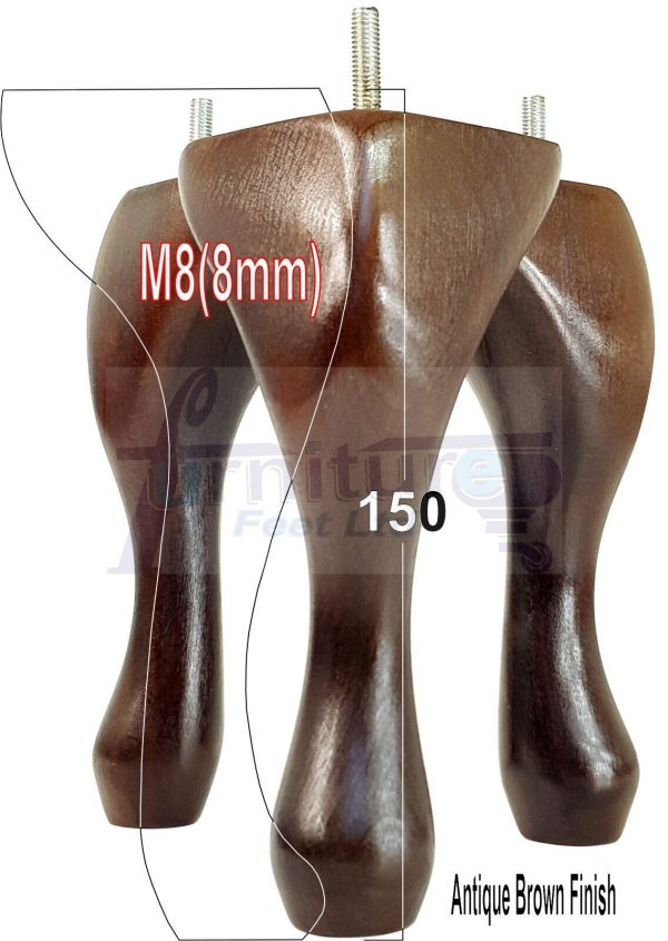 4 Queen Anne Wood Chair Legs 150mm High Replacement Furniture Feet Sofas M8(8mm) - Image 7