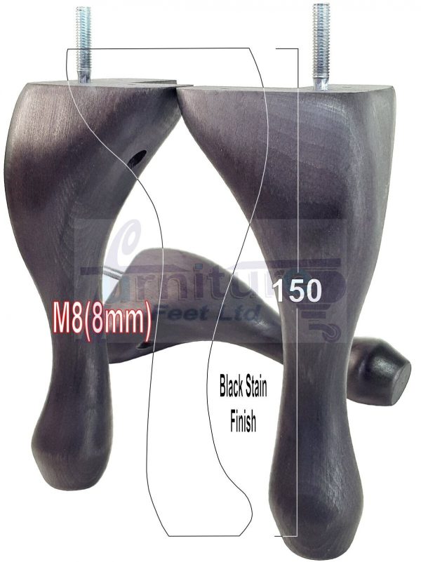 4 Queen Anne Wood Chair Legs 150mm High Replacement Furniture Feet Sofas M8(8mm) - Image 26