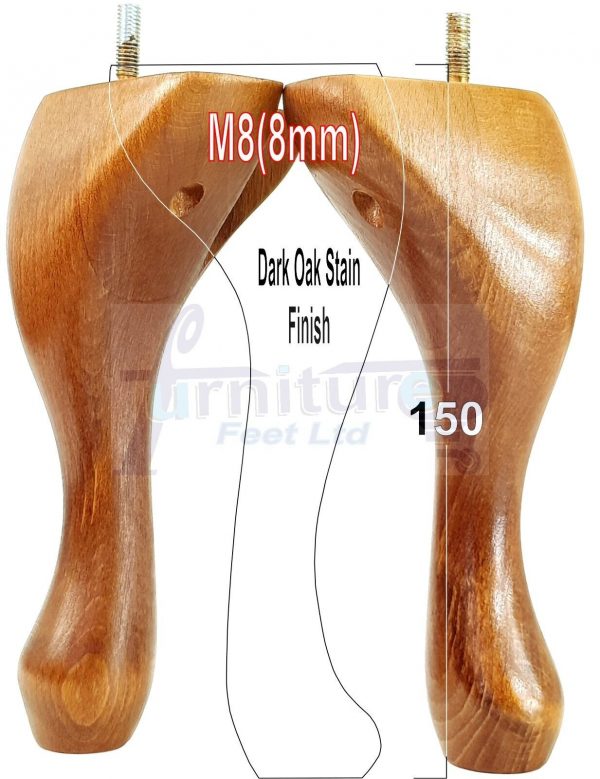 4 Queen Anne Wood Chair Legs 150mm High Replacement Furniture Feet Sofas M8(8mm) - Image 12
