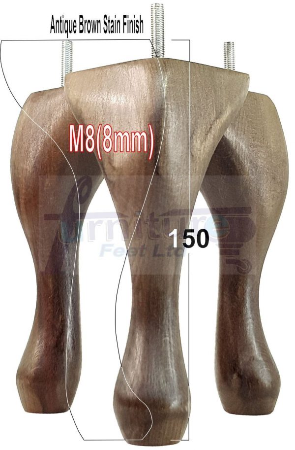 4 Queen Anne Wood Chair Legs 150mm High Replacement Furniture Feet Sofas M8(8mm) - Image 8