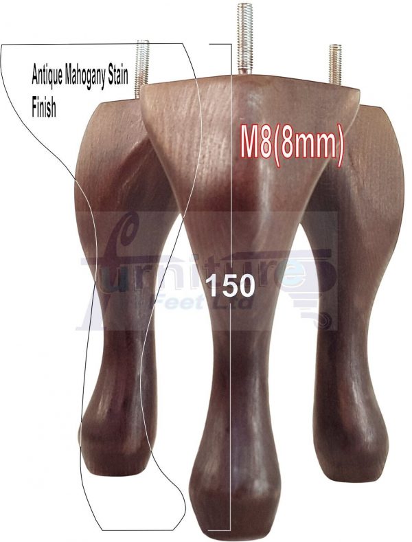 4 Queen Anne Wood Chair Legs 150mm High Replacement Furniture Feet Sofas M8(8mm) - Image 25