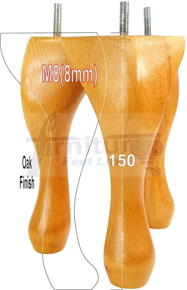 4 Queen Anne Wood Chair Legs 150mm High Replacement Furniture Feet Sofas M8(8mm) - Image 21