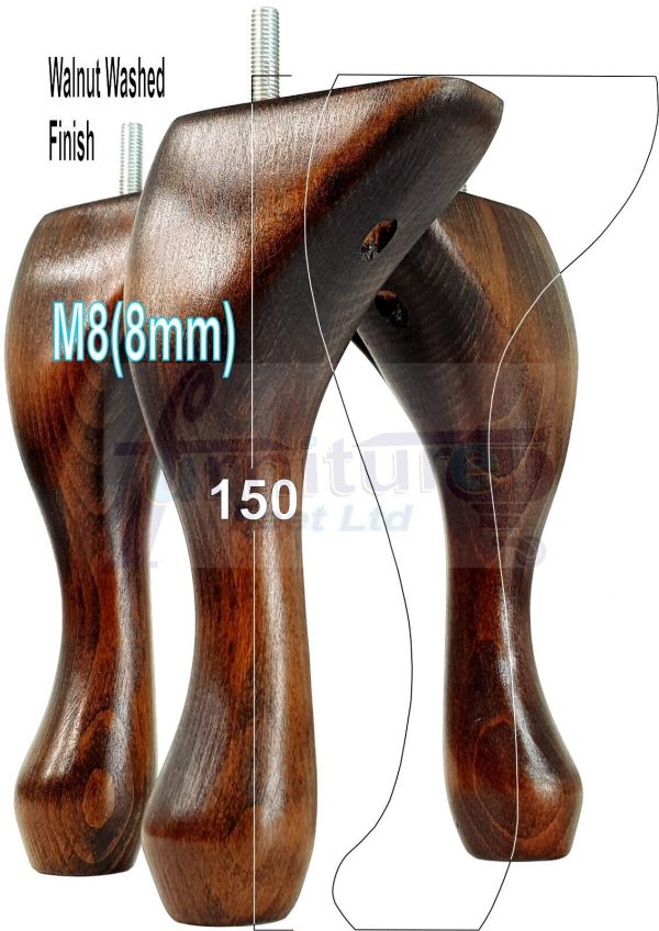 4 Queen Anne Wood Chair Legs 150mm High Replacement Furniture Feet Sofas M8(8mm) - Image 13