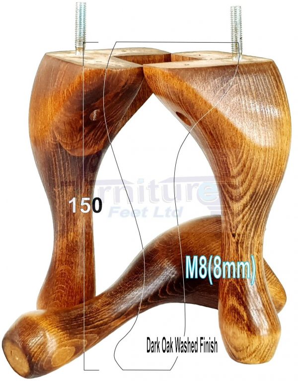 4 Queen Anne Wood Chair Legs 150mm High Replacement Furniture Feet Sofas M8(8mm) - Image 29
