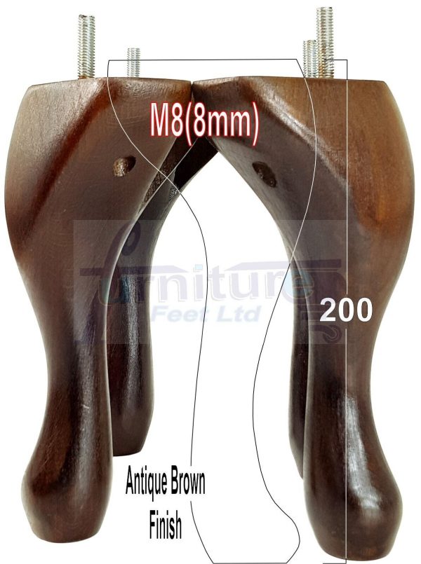 4 Queen Anne Wood Chair Legs 200mm High Replacement Furniture Feet Sofas M8(8mm) - Image 2
