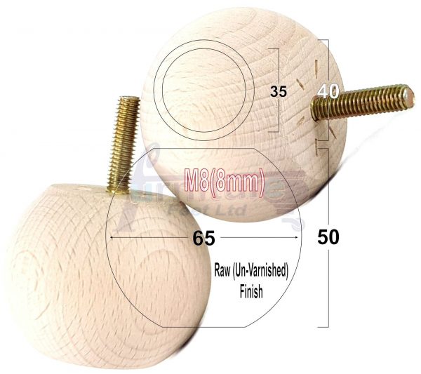 4 Replacement Turned Wood Furniture Sofa Leg M8 Chair Settee Bun Feet 50mm High - Image 25
