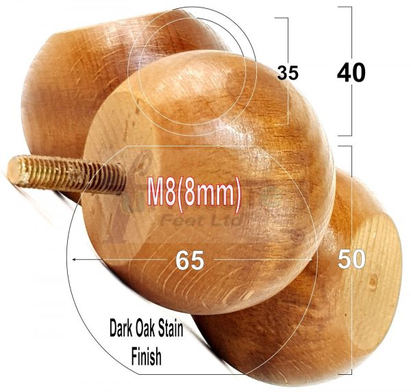 4 Replacement Turned Wood Furniture Sofa Leg M8 Chair Settee Bun Feet 50mm High - Image 23