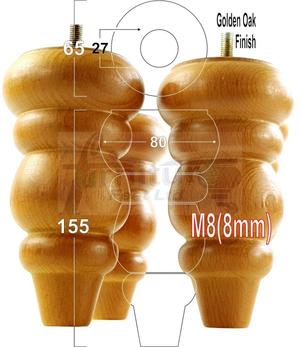 4 Replacement Turned Wooden Furniture Sofa Legs M8 Chair Settee Feet 155mm High - Image 15