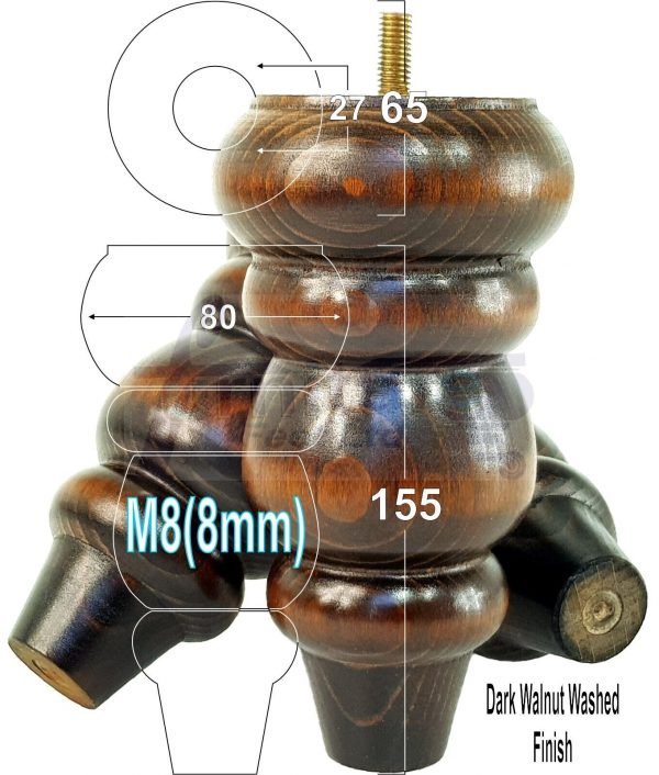 4 Replacement Turned Wooden Furniture Sofa Legs M8 Chair Settee Feet 155mm High - Image 14