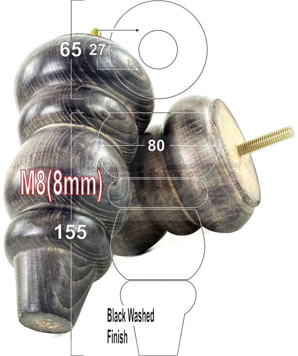 4 Replacement Turned Wooden Furniture Sofa Legs M8 Chair Settee Feet 155mm High - Image 11