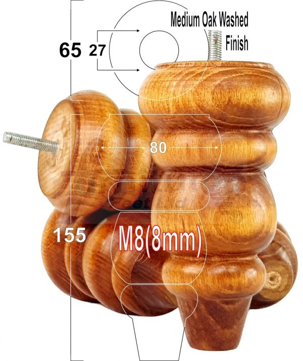 4 Replacement Turned Wooden Furniture Sofa Legs M8 Chair Settee Feet 155mm High - Image 17