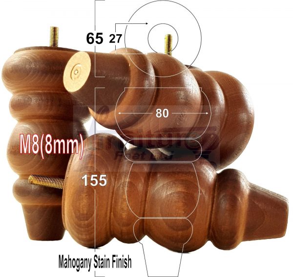 4 Replacement Turned Wooden Furniture Sofa Legs M8 Chair Settee Feet 155mm High - Image 28