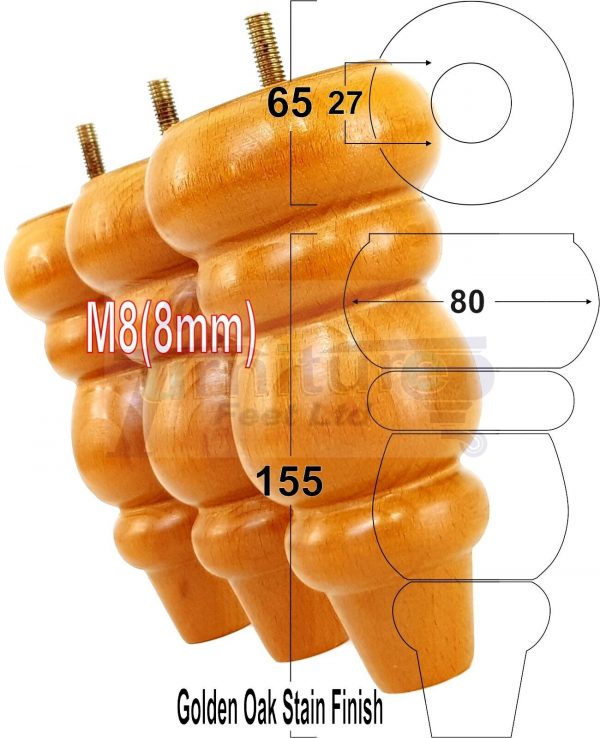 4 Replacement Turned Wooden Furniture Sofa Legs M8 Chair Settee Feet 155mm High - Image 27