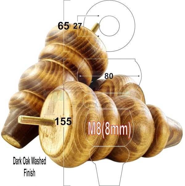4 Replacement Turned Wooden Furniture Sofa Legs M8 Chair Settee Feet 155mm High - Image 13
