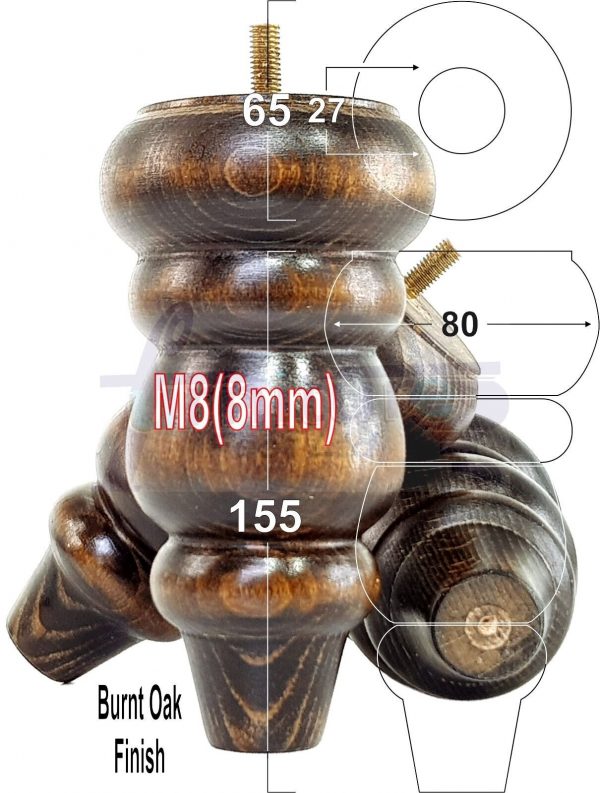 4 Replacement Turned Wooden Furniture Sofa Legs M8 Chair Settee Feet 155mm High - Image 34
