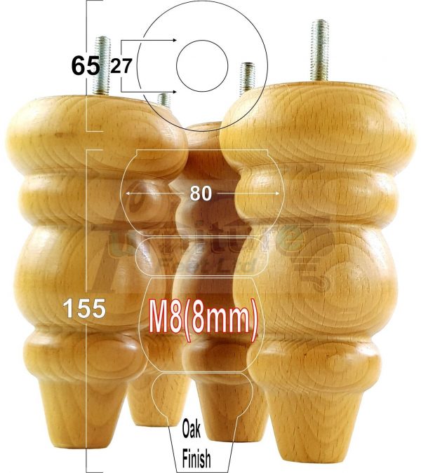 4 Replacement Turned Wooden Furniture Sofa Legs M8 Chair Settee Feet 155mm High - Image 19