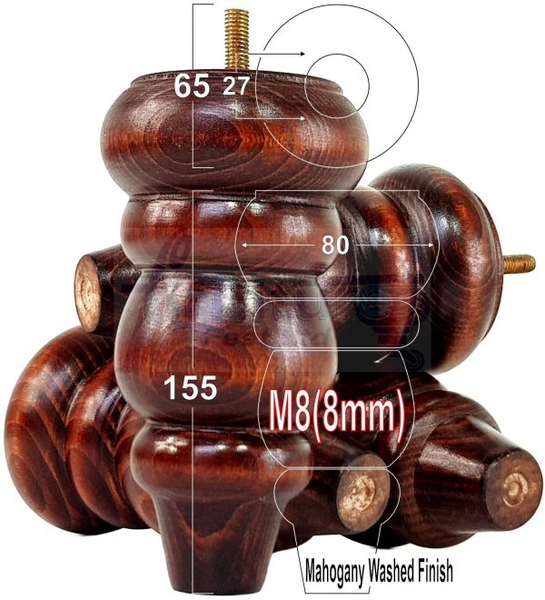4 Replacement Turned Wooden Furniture Sofa Legs M8 Chair Settee Feet 155mm High - Image 29