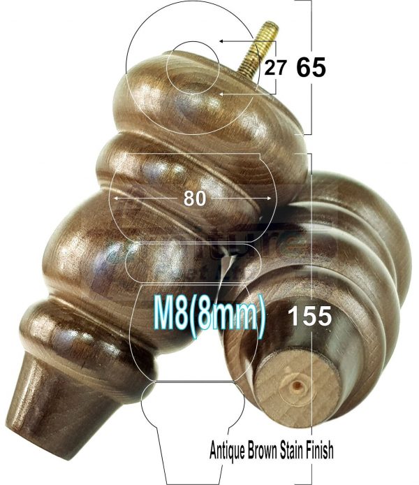 4 Replacement Turned Wooden Furniture Sofa Legs M8 Chair Settee Feet 155mm High - Image 9