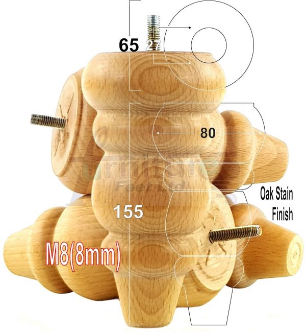 4 Replacement Turned Wooden Furniture Sofa Legs M8 Chair Settee Feet 155mm High - Image 30