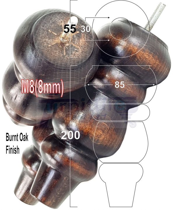 4 Replacement Turned Wooden Furniture Sofa Legs M8 Chair Settee Feet 200mm High - Image 31