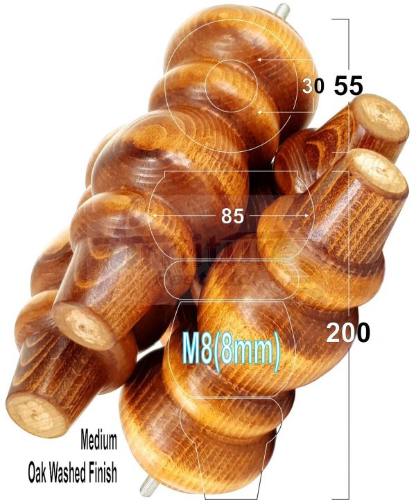 4 Replacement Turned Wooden Furniture Sofa Legs M8 Chair Settee Feet 200mm High - Image 17