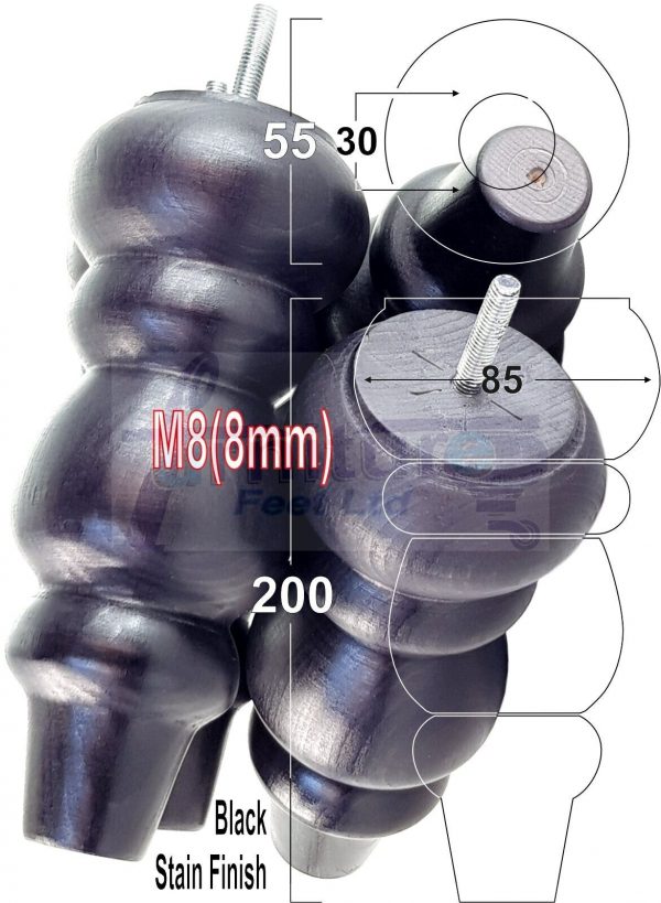 4 Replacement Turned Wooden Furniture Sofa Legs M8 Chair Settee Feet 200mm High - Image 30