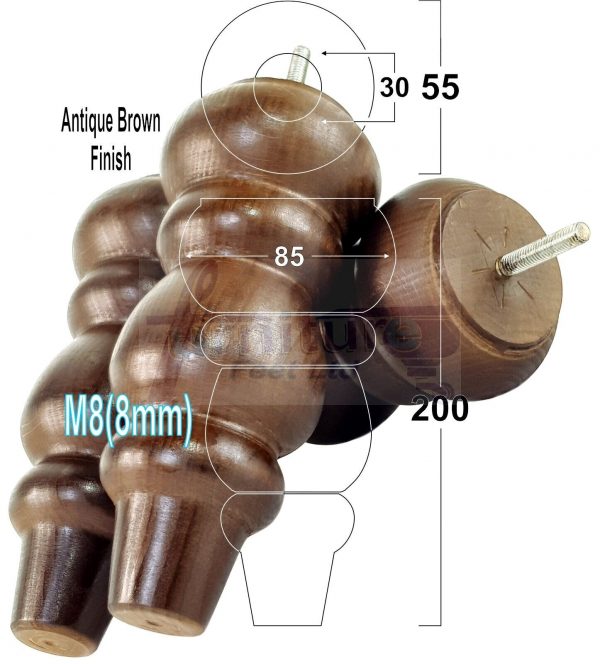 4 Replacement Turned Wooden Furniture Sofa Legs M8 Chair Settee Feet 200mm High - Image 8