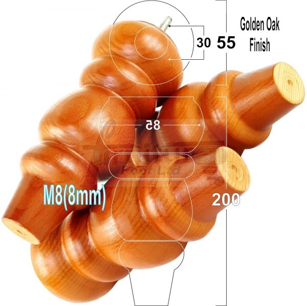 4 Replacement Turned Wooden Furniture Sofa Legs M8 Chair Settee Feet 200mm High - Image 15