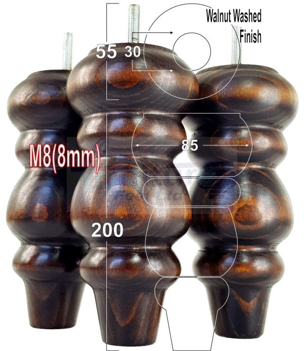 4 Replacement Turned Wooden Furniture Sofa Legs M8 Chair Settee Feet 200mm High - Image 14