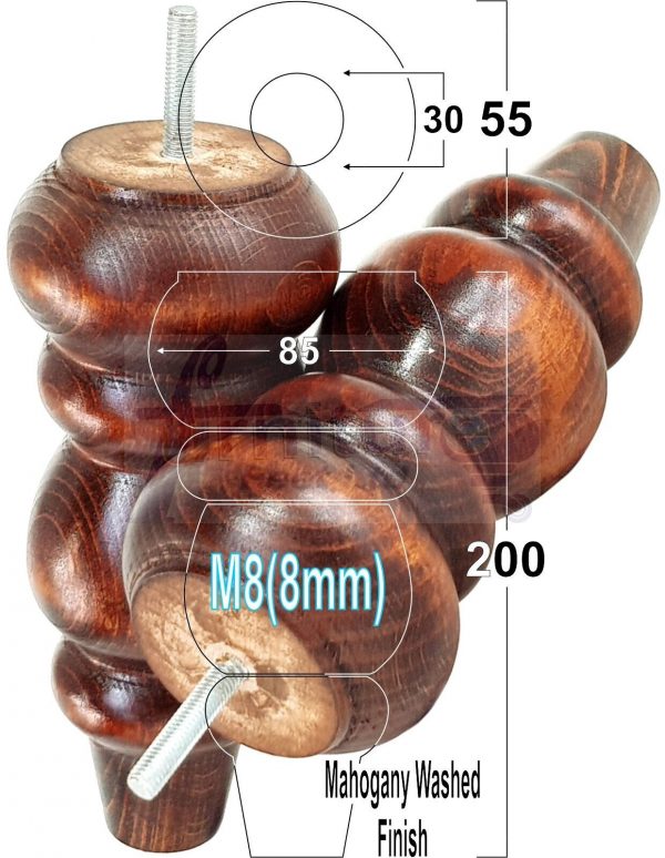 4 Replacement Turned Wooden Furniture Sofa Legs M8 Chair Settee Feet 200mm High - Image 27
