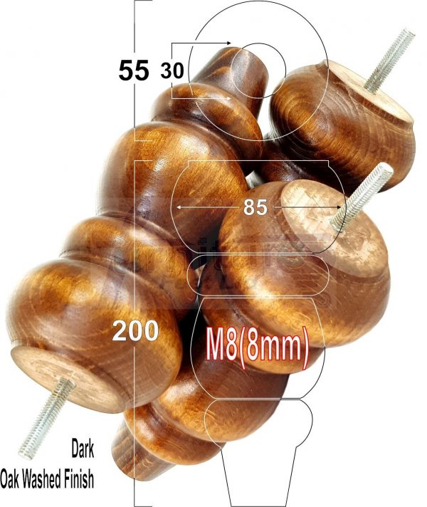 4 Replacement Turned Wooden Furniture Sofa Legs M8 Chair Settee Feet 200mm High - Image 13