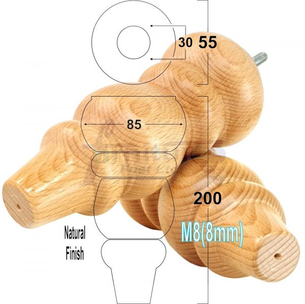 4 Replacement Turned Wooden Furniture Sofa Legs M8 Chair Settee Feet 200mm High - Image 18