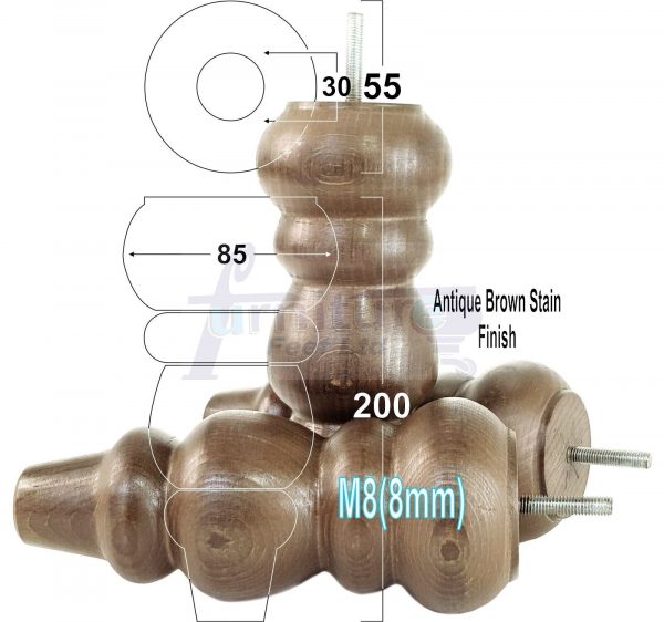 4 Replacement Turned Wooden Furniture Sofa Legs M8 Chair Settee Feet 200mm High - Image 9