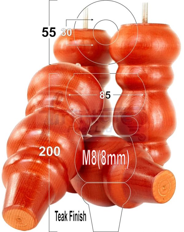 4 Replacement Turned Wooden Furniture Sofa Legs M8 Chair Settee Feet 200mm High - Image 24