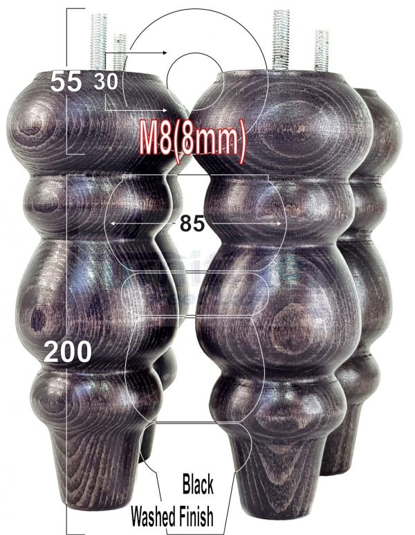 4 Replacement Turned Wooden Furniture Sofa Legs M8 Chair Settee Feet 200mm High - Image 11