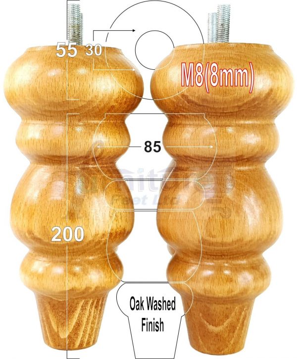 4 Replacement Turned Wooden Furniture Sofa Legs M8 Chair Settee Feet 200mm High - Image 20